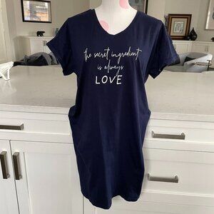 la Vie en Rose SS V Neck 100% Cotton Graphic T Shirt Nightshirt Navy & White M